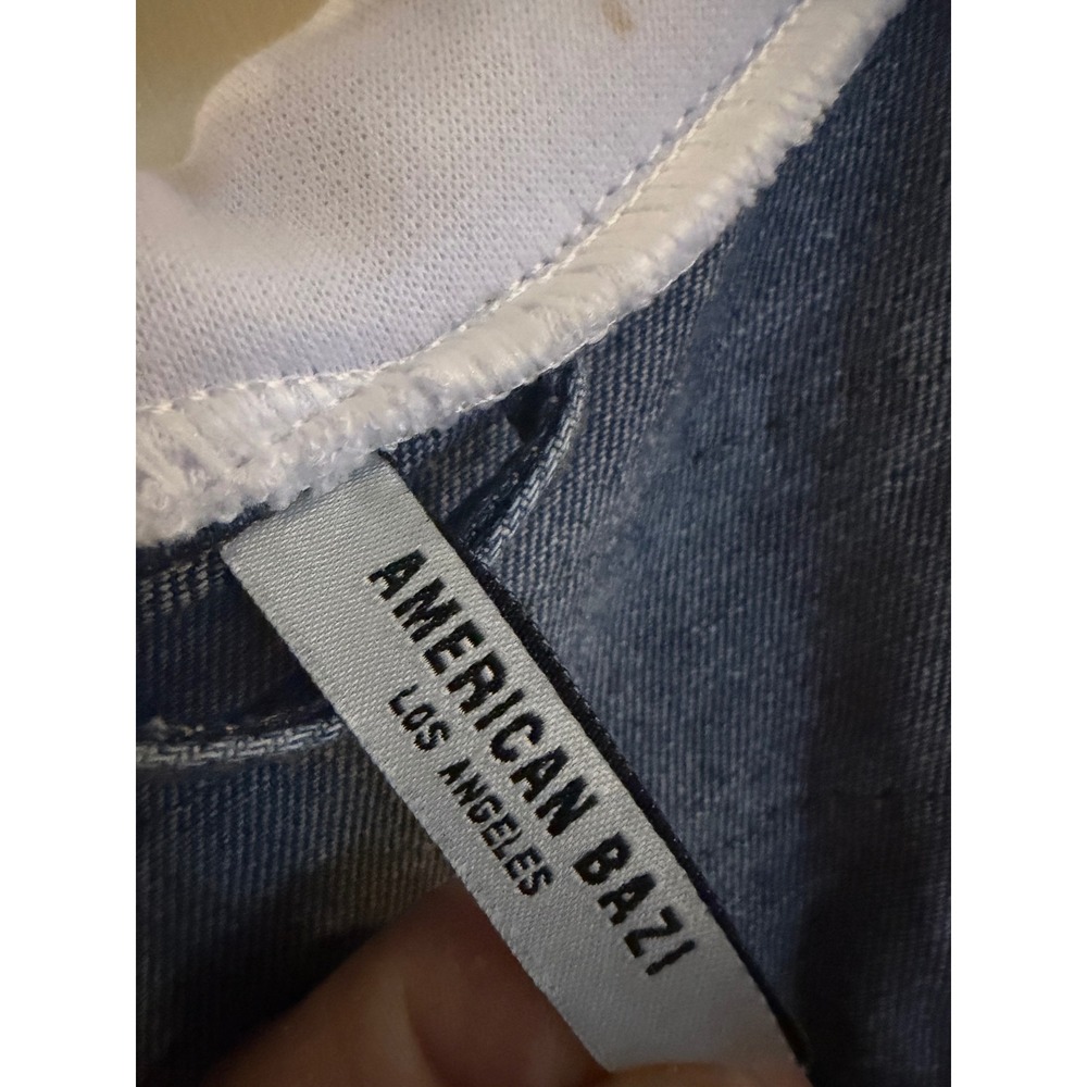 American Bazi Women Cropped Hoodie Denim Jacket Fashion Tour Blue White - Picture 6 of 13